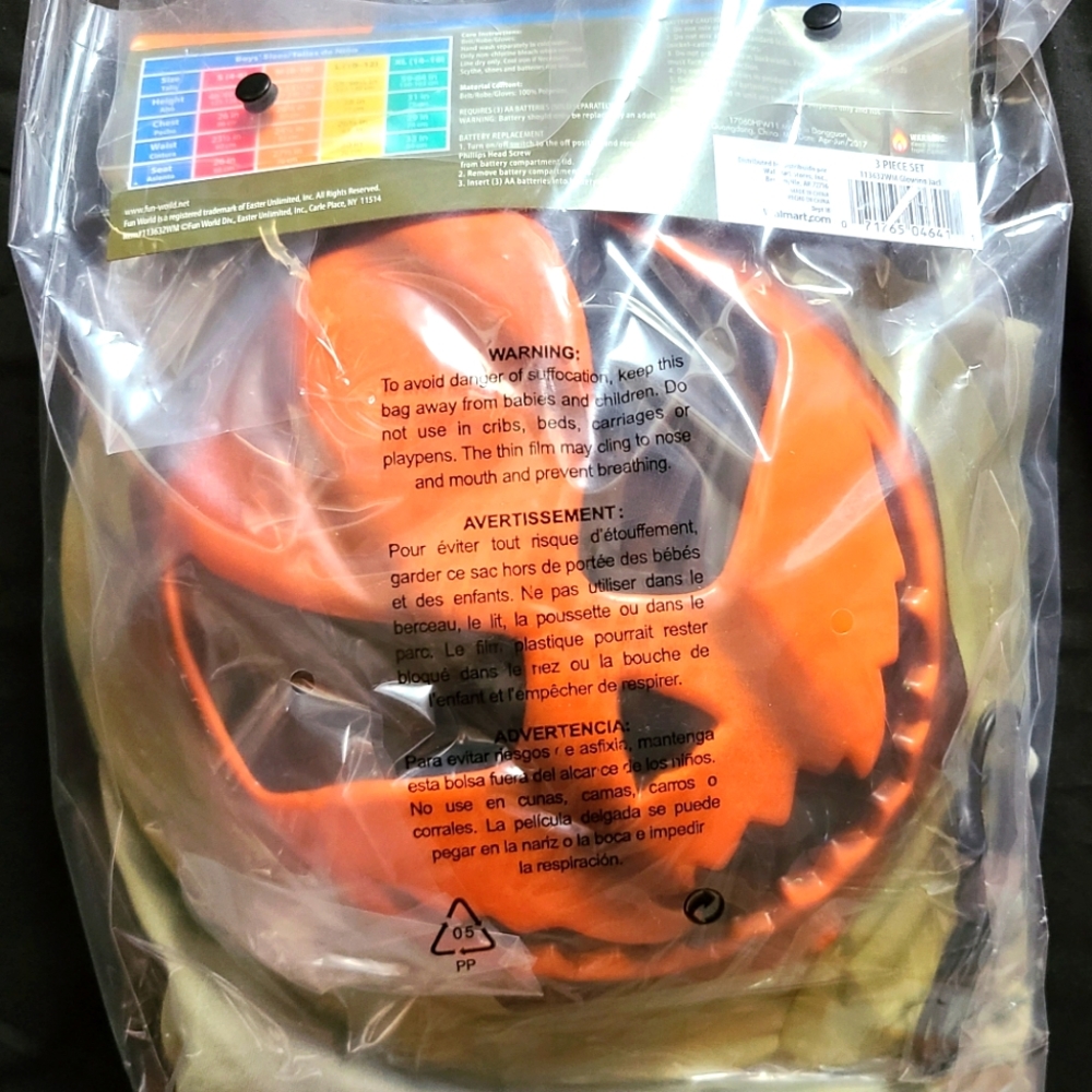 Glowing Jack Battery Light-Up Hard Plastic Pumpkin Mask & Robe Costume M (8-10)